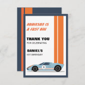Moderne Fast One Race Car Boy 1e Verjaardag Bedankkaart (Voorkant / Achterkant)