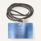 Moderne Faux Blue Metallic Corporate Foto ID Badge (Achterkant met draagriem)