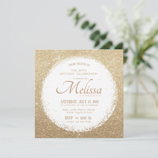 Moderne Faux Glitter Goud en Witte Verjaardag Uitn Kaart (Staand voorkant)