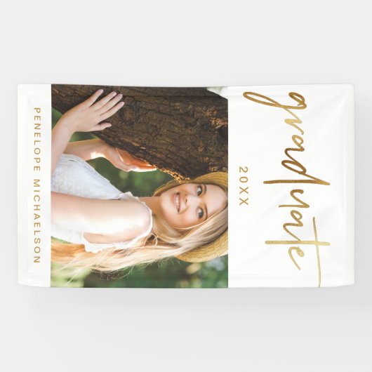 Moderne Faux Gold Afstuderen scriptfoto Spandoek (Horizontaal)