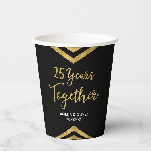 Moderne Faux Gold Chevron 25e Jubileum Partij Papieren Bekers (Voorkant)