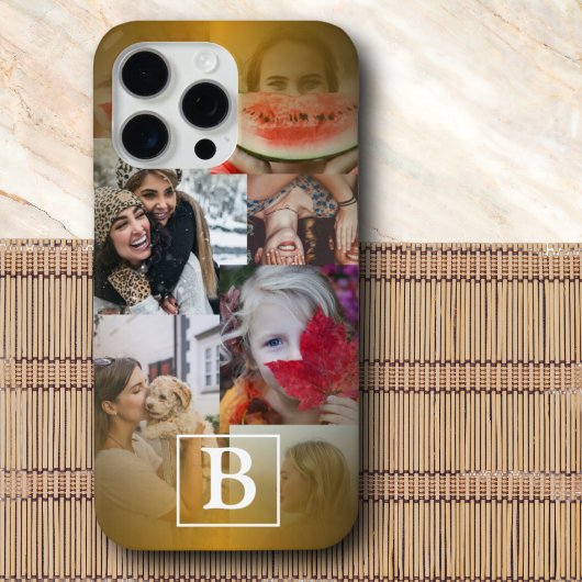 Moderne Faux Gold Fotocollage & Monogram Case-Mate iPhone Case