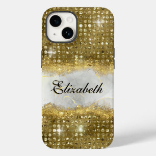 Moderne Faux Gold Glitter Marble Monogram Case-Mate iPhone 14 Hoesje