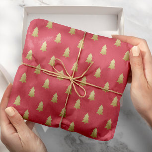 Moderne Faux Gouden Folie Kerstbomen Vette kleur Cadeaupapier