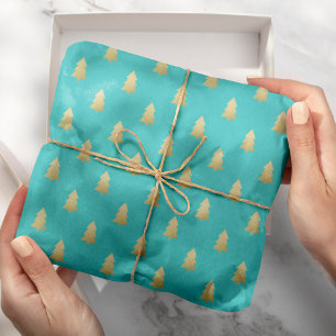 Moderne Faux Gouden Folie Kerstbomen Vette kleur Cadeaupapier