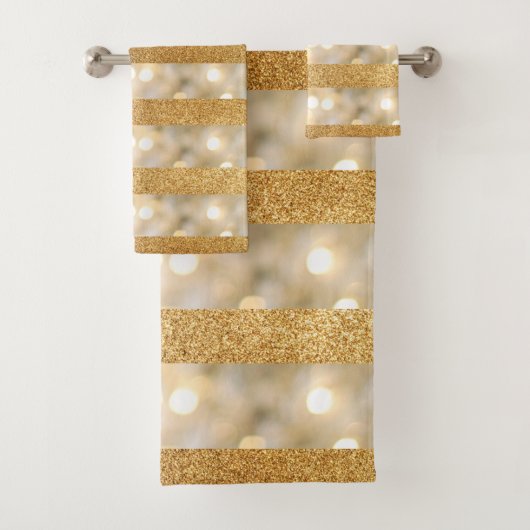 Moderne faux gouden glitter en witte lichten strep bad handdoek (Insitu)