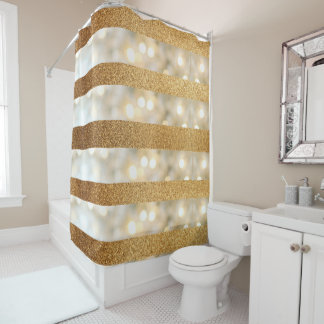 Moderne faux gouden glitter en witte lichten strep douchegordijn