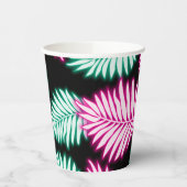 Moderne Faux Neon Roze Groene Tropische Bladeren Papieren Bekers (Links)