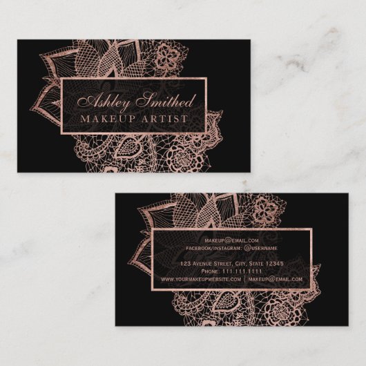 Moderne faux roos Gold glitter floral make-up Visitekaartje (Voorkant / Achterkant)