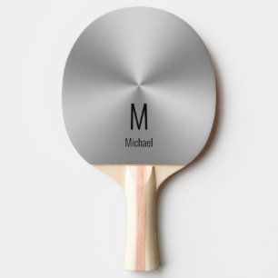 Moderne Faux Zilveren Naam & Monogram Tafeltennisbatje
