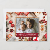 Moderne feestdag met hout en kerst feestdagenkaart (Voorkant)