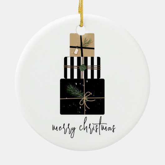 Moderne feestdag met kerstcadeaus keramisch ornament (Achterkant)