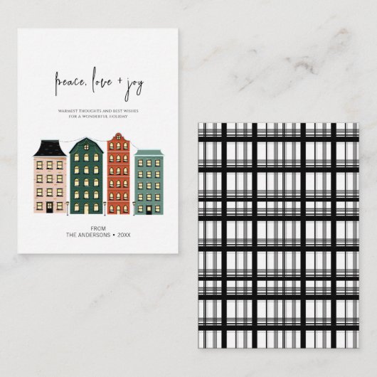 Moderne feestdag met vreugde en vrolijk kerstfeest notitiekaartje (Voorkant / Achterkant)