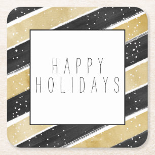 Moderne feestdag met zwarte & goudsneeuwvlok vierkante kartonnen onderzetter