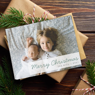Moderne Feestdagen   Kute kerstsiblings foto Kaart