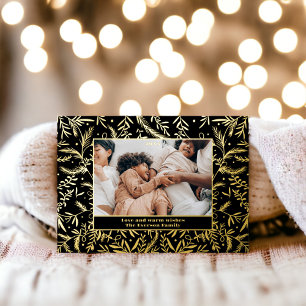 Moderne feestelijke bloei Kerstmis familie 3 foto' Folie Feestdagenkaart