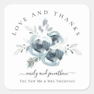 Moderne feestelijke bloemen dank u namen bruiloft vierkante sticker