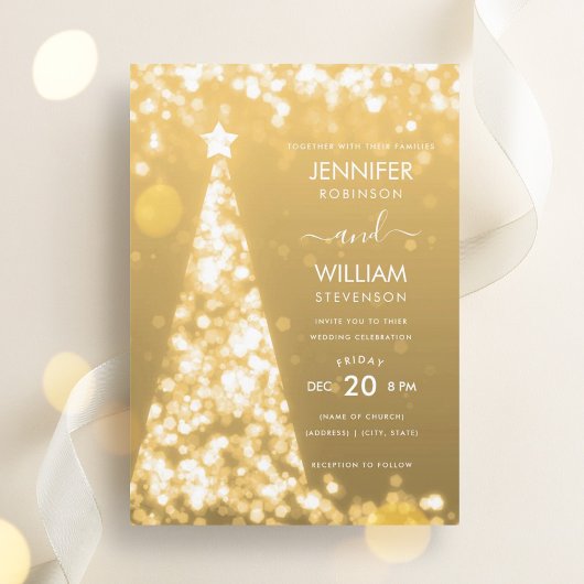 Moderne feestelijke gouden boom kerst bruiloft kaart