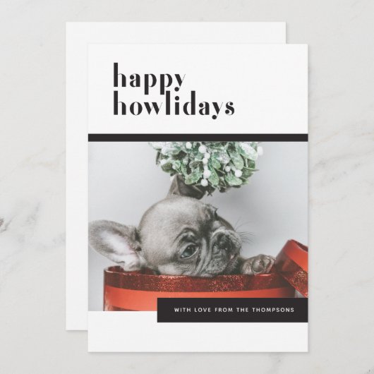 Moderne feestelijke hond Happy Howholidays Pet Lov Feestdagenkaart (Voorkant / Achterkant)