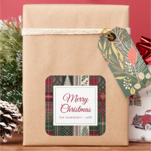 Moderne feestelijke kerst rustieke speelpatroon vierkante sticker