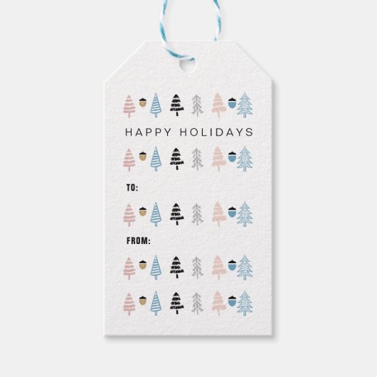 Moderne feestelijke kerstboom naar & van vakantie cadeaulabel (Voorkant)