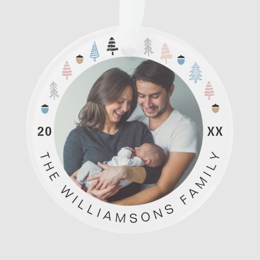 Moderne feestelijke kerstboomfoto's ornament (voorkant)