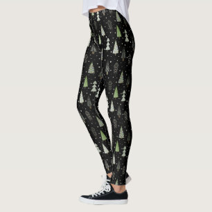Moderne Feestelijke Kerstmis Bos Bomen Aangepaste Leggings