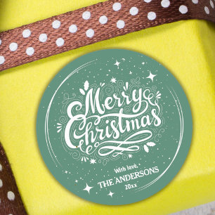 Moderne feestelijke schattige groene & witte Vroli Ronde Sticker