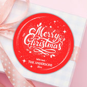 Moderne feestelijke schattige rode & witte vrolijk ronde sticker