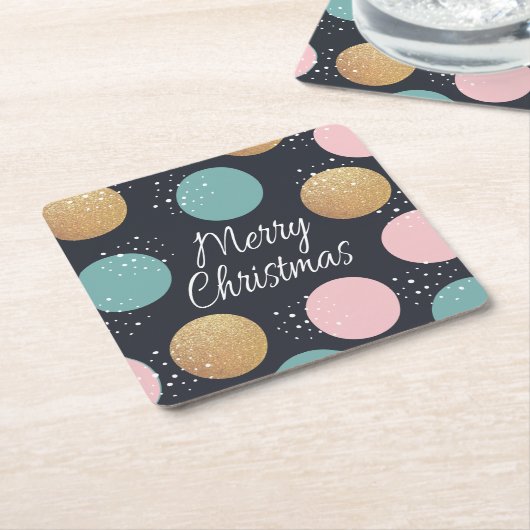 Moderne feestelijke Stippen Snowy Kerstmis Vierkante Kartonnen Onderzetter (Schuin)