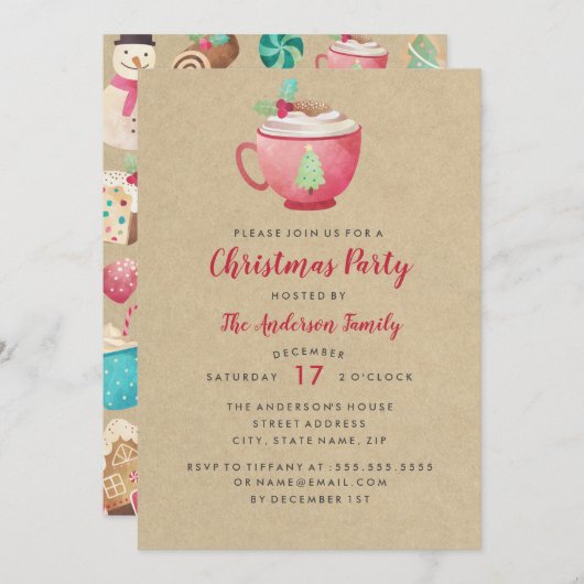 Moderne feestelijke Waterverf Mok kerstfeest Kaart (Voorkant / Achterkant)