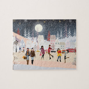 Moderne feestelijke winterkerstdorpen in Feestdage Legpuzzel