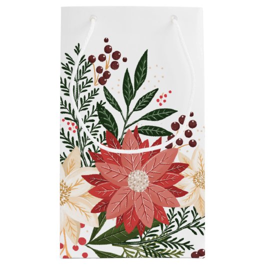 Moderne feestelijke witte poinsettia vakantie klein cadeauzakje (Achterkant)