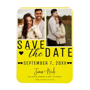 Moderne Felgeel Save the Date 2 Foto Huwelijk Magneet