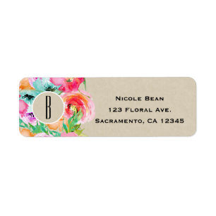 Moderne Felicitatie Bruine Kraft Bloemen Bruiloft Etiket