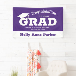 Moderne felicitaties Afstudeerder White voor Paars Spandoek