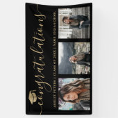 Moderne felicitaties script 3 foto's goud zwart spandoek (Verticaal)