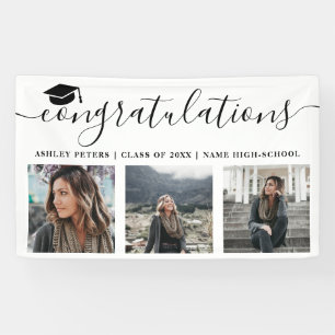Moderne felicitaties script 3 foto's zwart wit spandoek