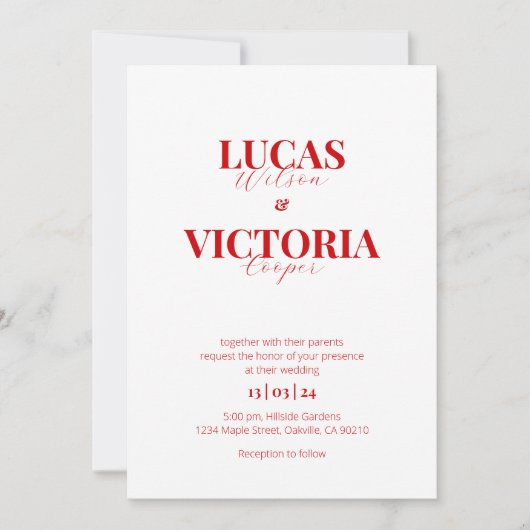 Moderne felrode bruiloft kaart (Voorkant)