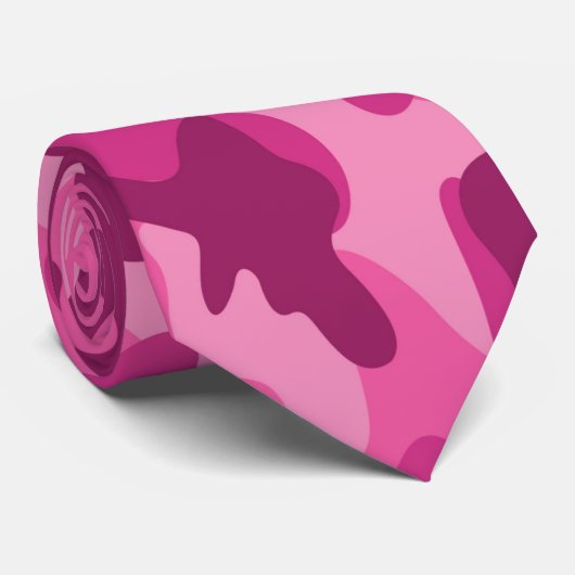 Moderne Felroze Blauw Camo, Monogram Eerste Letter Stropdas (Opgerold)