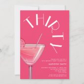 Moderne felroze cocktail 30e verjaardag kaart (Voorkant)
