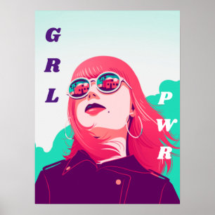 Moderne feminist Girl Pink Hair GRL Power PWR Cool Poster