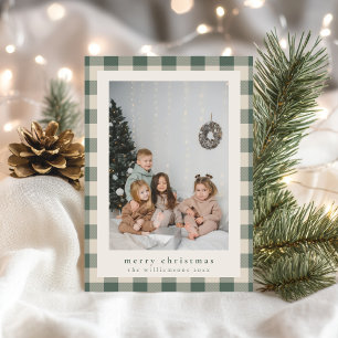 Moderne Festive Groene Geruite Rustieke Foto Kerst Feestdagenkaart
