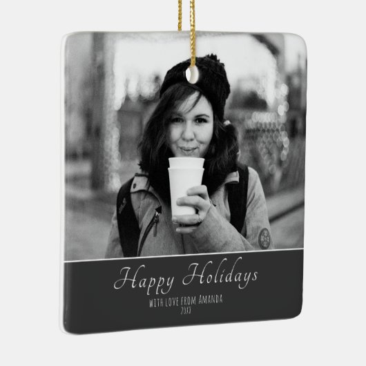 Moderne Festive Script Custom Photo Holiday Keramisch Ornament (Rechts)