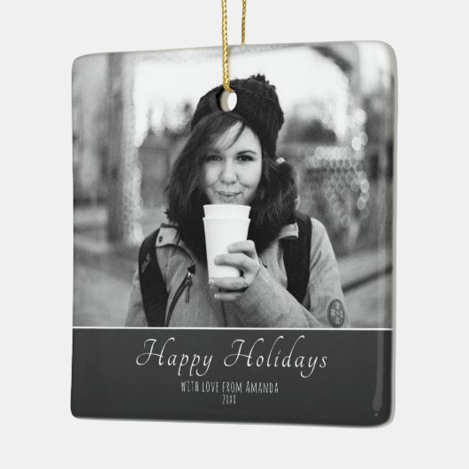 Moderne Festive Script Custom Photo Holiday Keramisch Ornament (Links)