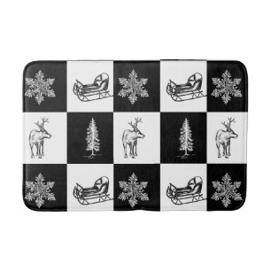 Moderne Festive Zwarte en Witte Kerstpatroon Badmat