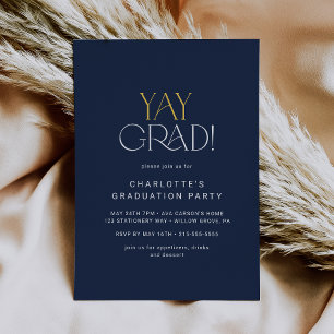 Moderne fete Navy Gold Yay Afstudeerder Graduati Kaart