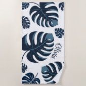 Moderne Feuille de Monstera Bleu & Blanc Serviette (Devant)