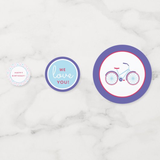 Moderne Fiets in Blauw en Rood Partij Confetti (Voorkanten)