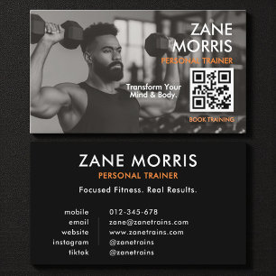 Moderne fitnesscoach foto QR-code Visitekaartje